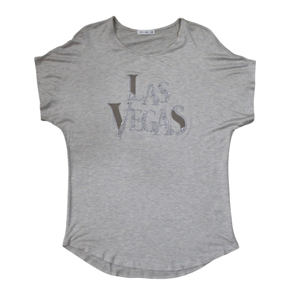 Active USA Medium Las Vegas Graphic Tee Beige Rayon Blend‎ Dolman Sleeve Top